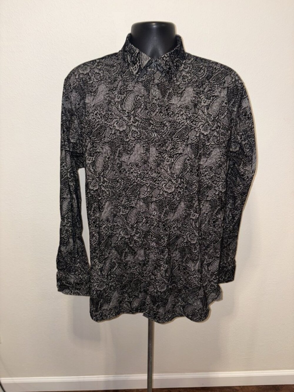 Luchiano Visconti Men L Large Paisley  Scroll Print Cotton Woven Button-Up Shirt